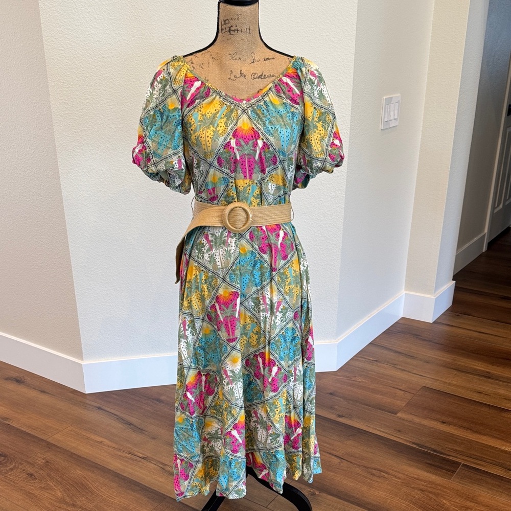 Colorful Patterned Dress with Belt